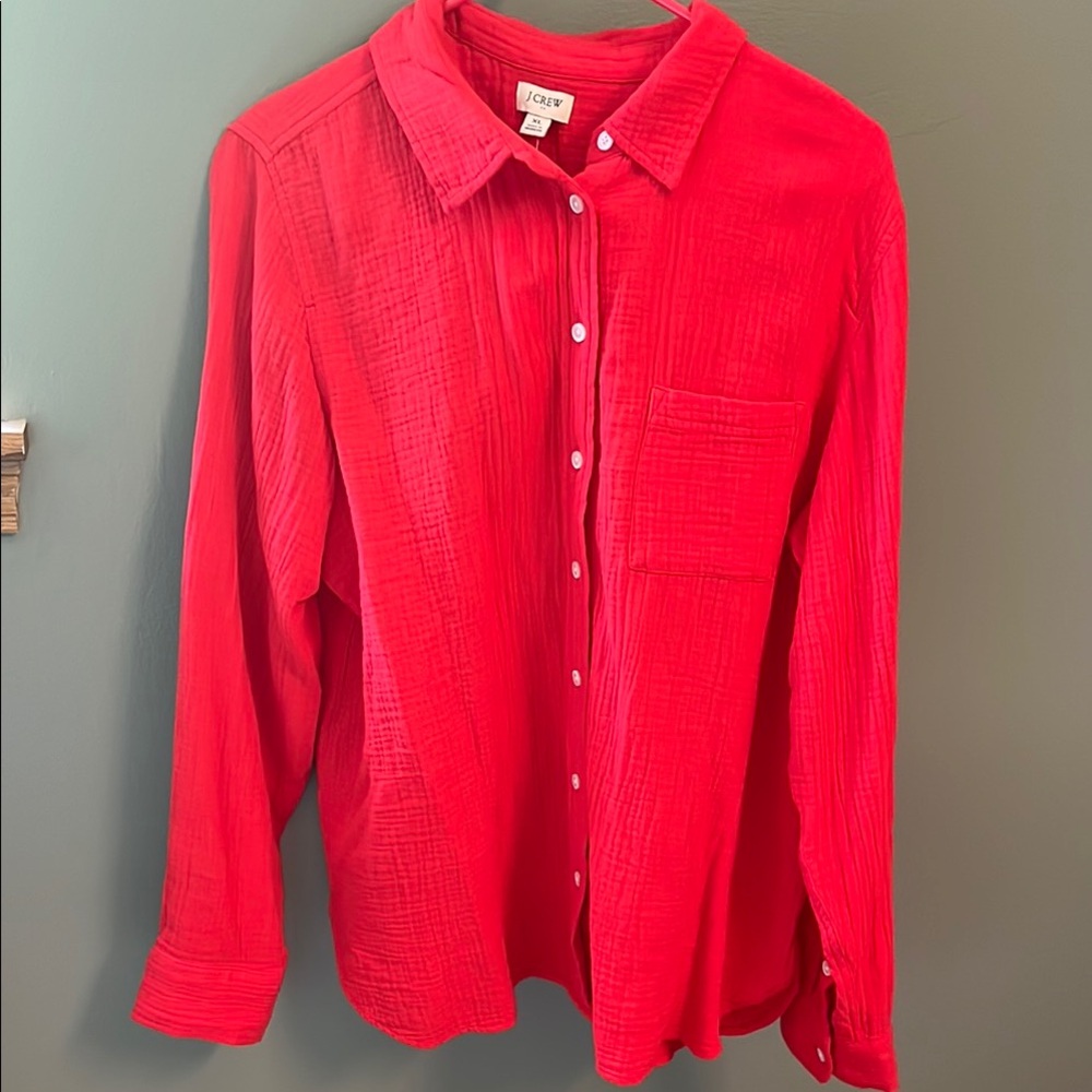 J. Crew Factory Red Gauze Button Down Shirt